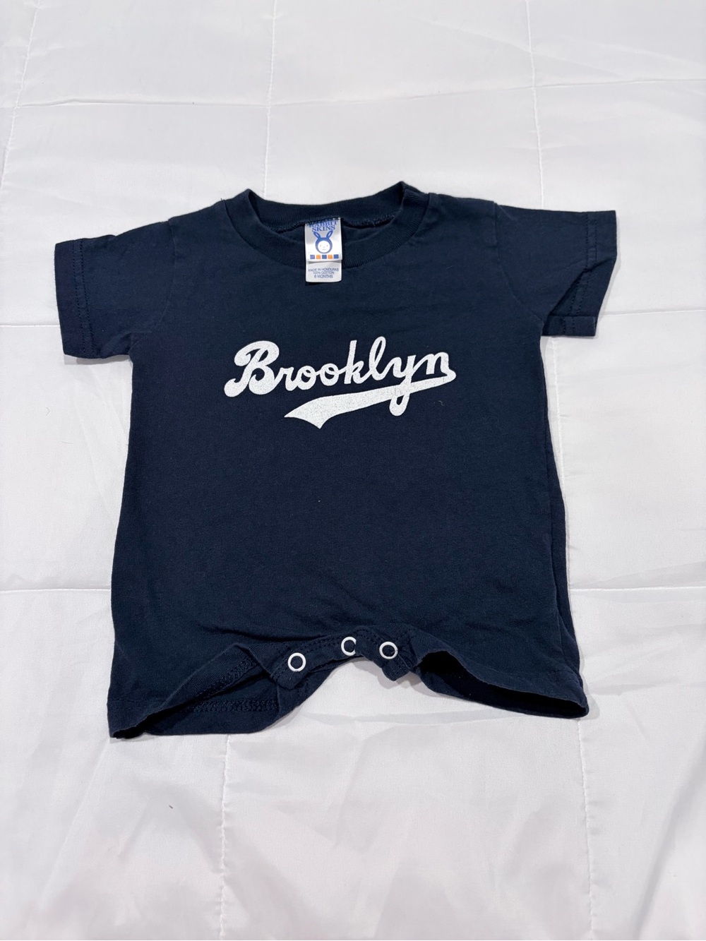 Rabbit Skins Navy Brooklyn Baby Tee with White Script